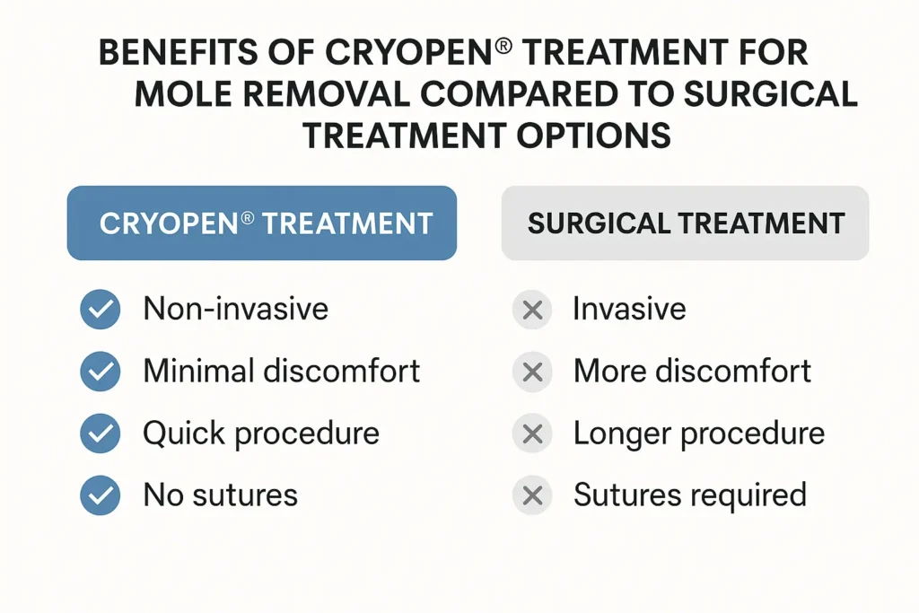Table to show the benefits of getting moles removed Stanford-le-Hope from LA LIPO