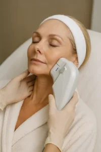 Woman receiving HIFU non surgical facelift treatment Stanford-le-Hope