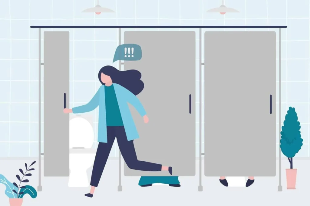 graphic of Urine incontinence Stanford-le-Hope woman running to the toilet.