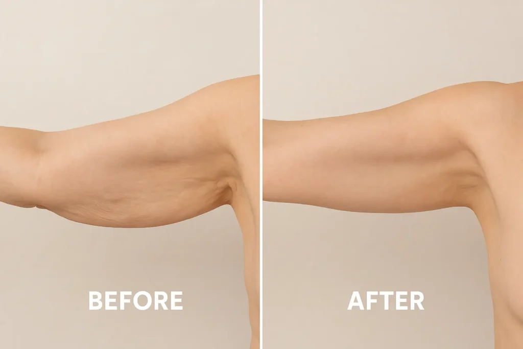Picture of LA LIPO Stanford-le-Hope before and after results of skin tightening treatment on the upper arms.